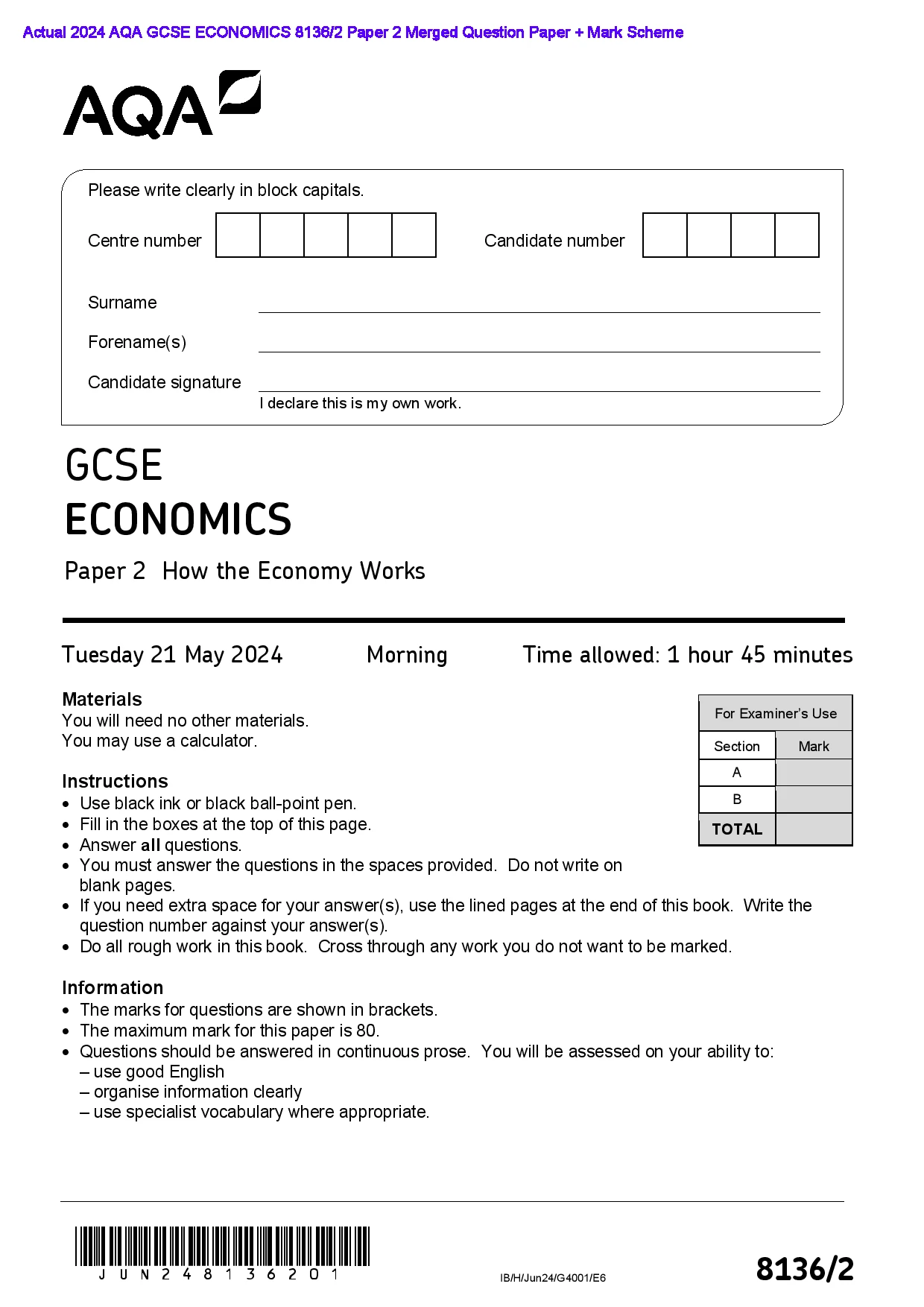 Actual 2025 AQA ALEVEL DANCE 7237/X Component 1 Merged Question Paper